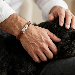 Men's leather bracelet with dog
