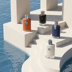 Modern perfume bottles by water