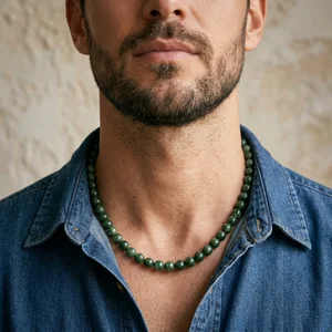 Men's green bead necklace