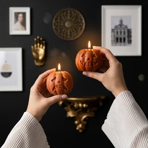 Gothic trick or treat pumpkin candles