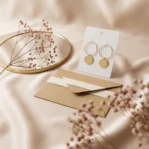Elegant gold earrings on draped fabric