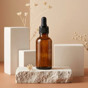 Minimalist serum on stone pedestal