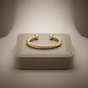 Luxury gold earrings on leather stand