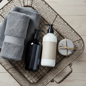 Bathroom essentials in a basket