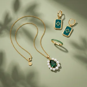 Elegant green jewelry set on sage