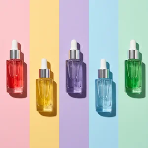 Pastel serum bottles on paper