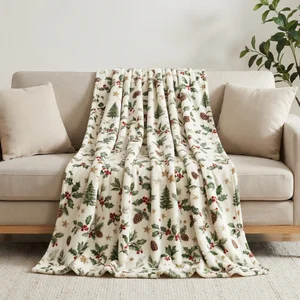 Festive throw blanket on modern sofa