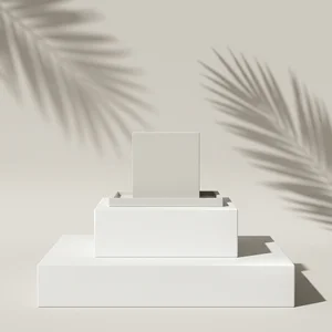 Minimalist podium with palm shadows