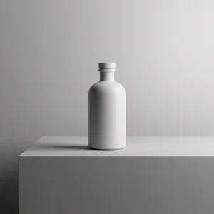 Minimalist white bottle on gray