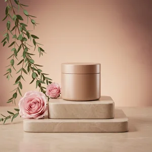 Elegant skincare on marble podium
