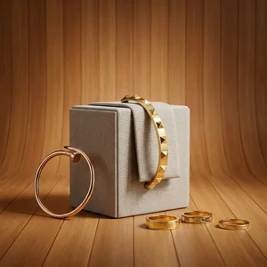 Luxury gold jewelry on wood