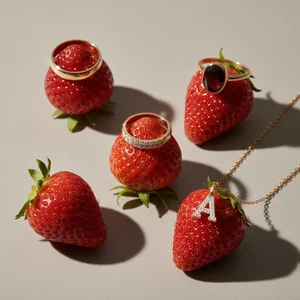 Luxury jewelry with fresh strawberries