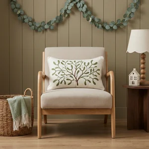 Festive Mistletoe Cushion on Armchair