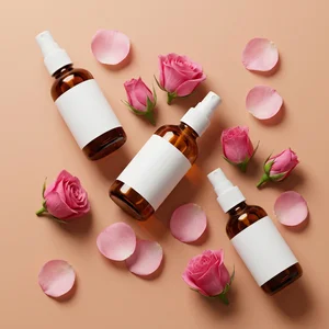 Rose skincare flat-lay