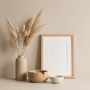 Minimalist beige decor with pampas