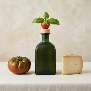 Artisanal olive oil with fresh ingredients