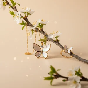 Delicate gold necklace display