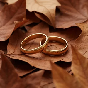 Golden rings on autumn leaves