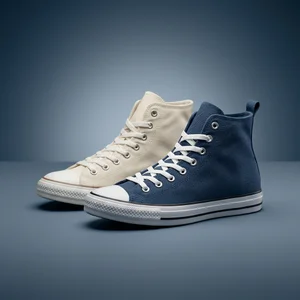 Classic high-top sneakers on blue