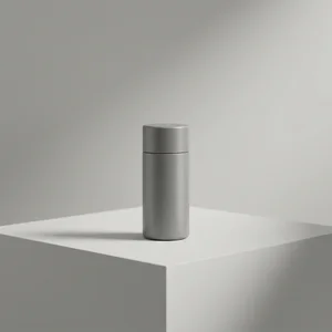 Minimalist gray product on pedestal
