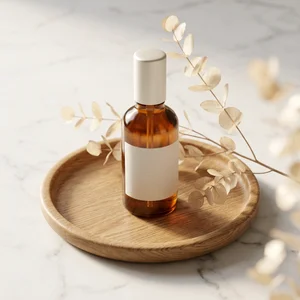 Natural skincare on wood and marble