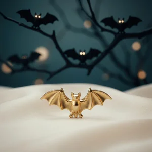 Golden bat brooch on silk for Halloween