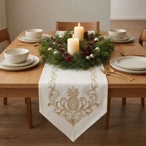 Holiday dining with gold runner