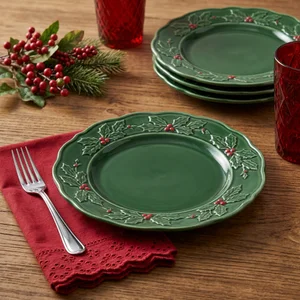 Festive Christmas holly plate setting