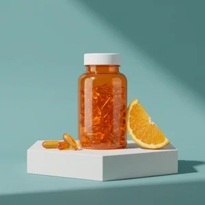 Fresh Vitamin C capsules on teal