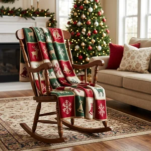 Cozy festive blanket on rocking chair