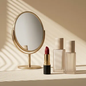 Sunlit vanity beauty setup