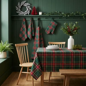 Festive plaid dining scene