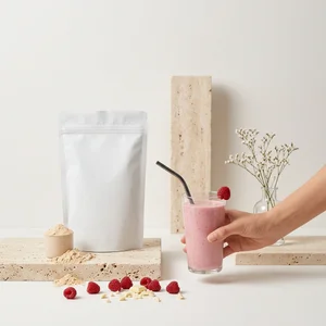 Raspberry smoothie and powder pouch