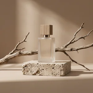 Earthy perfume on stone pedestal