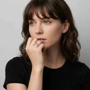Model wearing silver knot ring