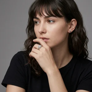 Model wearing silver knot ring
