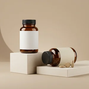 Natural wellness supplement bottles