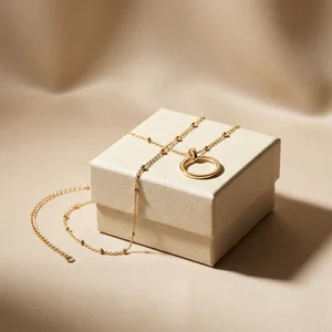 Elegant gold necklace on gift box