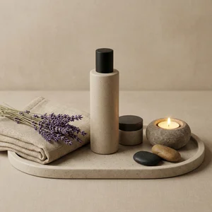 Natural spa products on linen