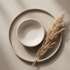Minimalist beige tableware flat-lay