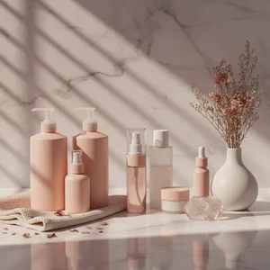 Pink skincare luxury setup