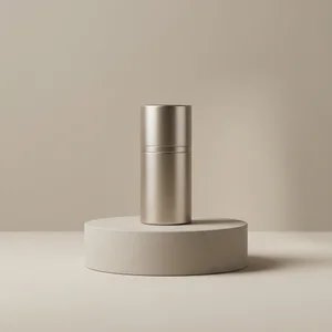 Minimalist metallic container on pedestal