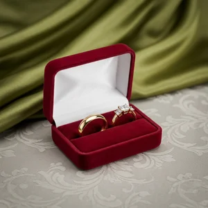 Elegant gold rings in velvet box