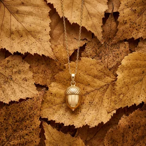 Acorn necklace on autumn leaves