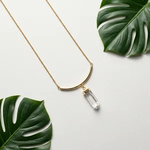 Crystal necklace on textured paper