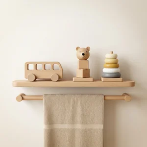 Minimalist wooden nursery shelf