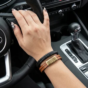 Leather bracelets driving scene