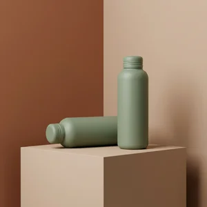 Minimalist bottles on geometric pedestal