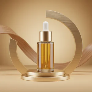 Luxury serum on golden pedestal
