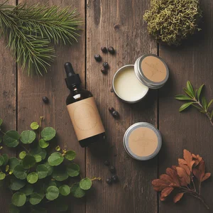 Rustic wellness product flat lay